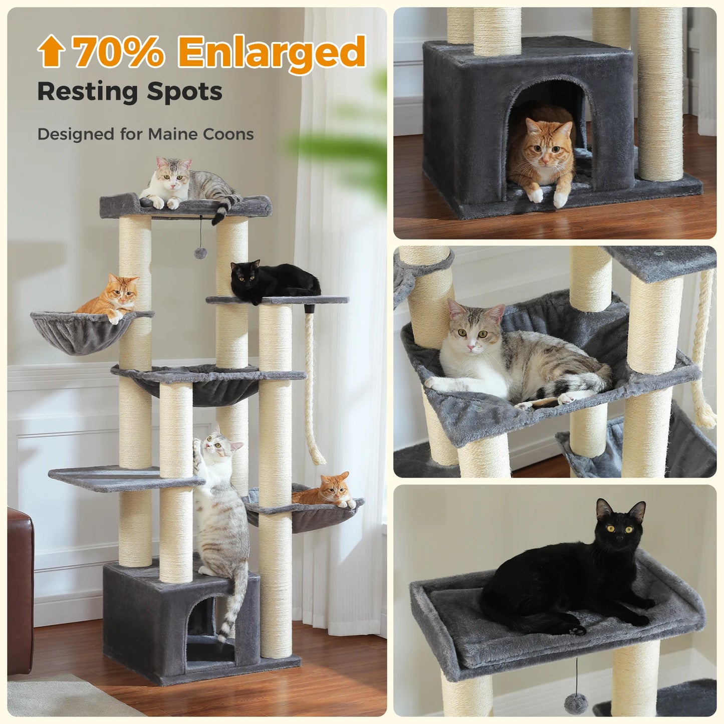 PAWZ Road Multi Level Cat Tree With Hammock And Sisal