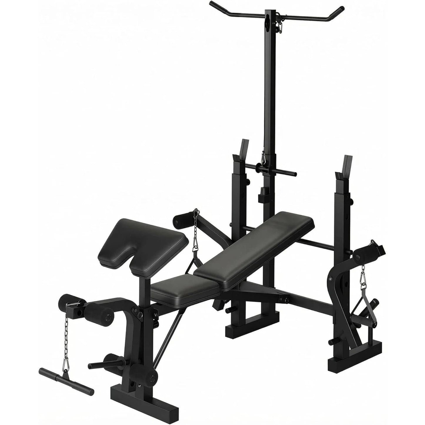 HiMISS 7 In 1 Weight Bench Set With Leg Extension Curl Preacher Curl Squat Rack