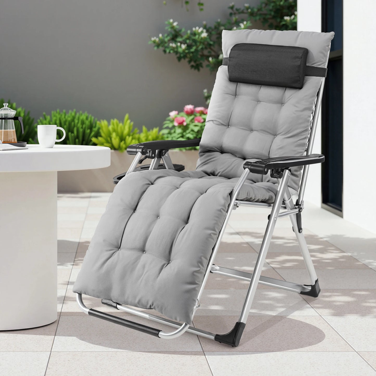 JHK Portable Zero Gravity Recliner Chairs Set of 2 With Cup Holder Trays