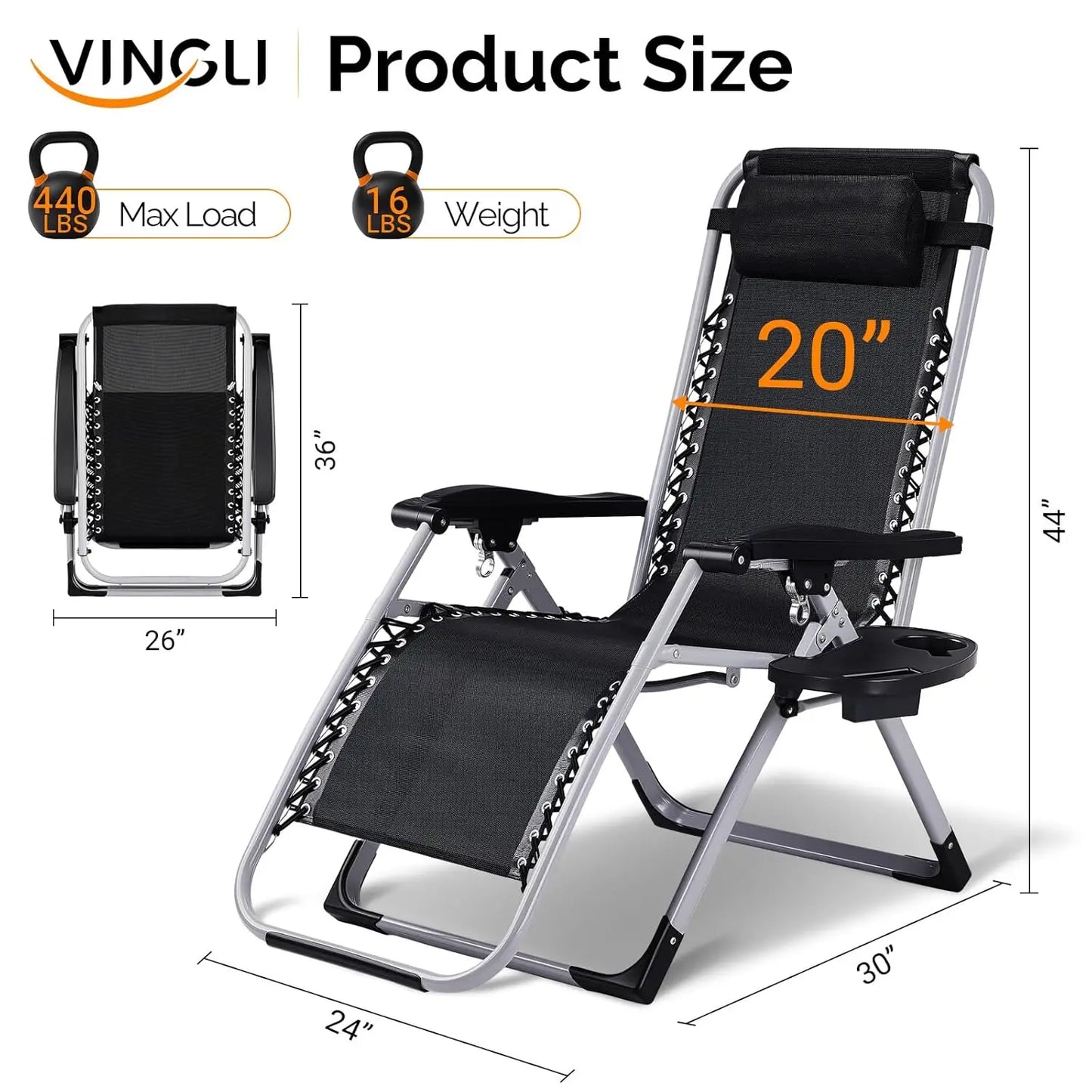 Padded Zero Gravity Patio Chair With Removable Cushion And Tray