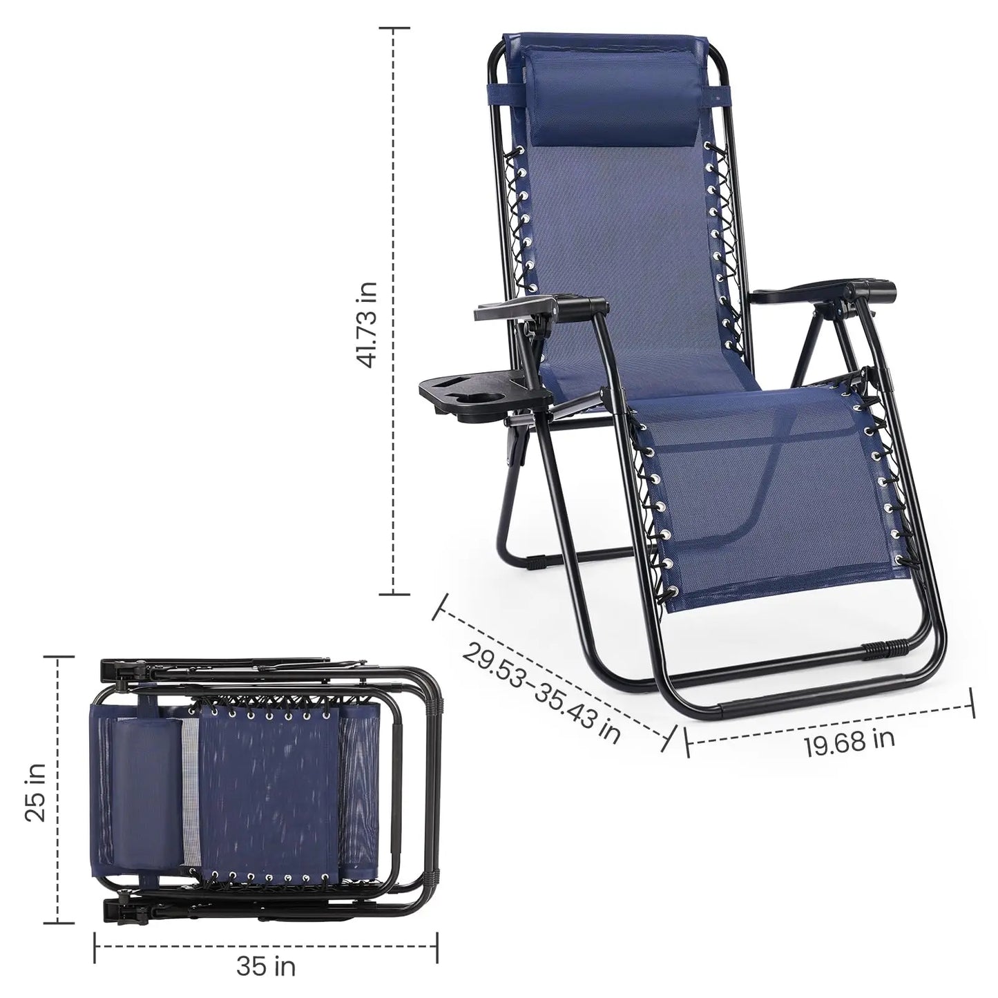 JHK Portable Zero Gravity Recliner Chairs Set of 2 With Cup Holder Trays