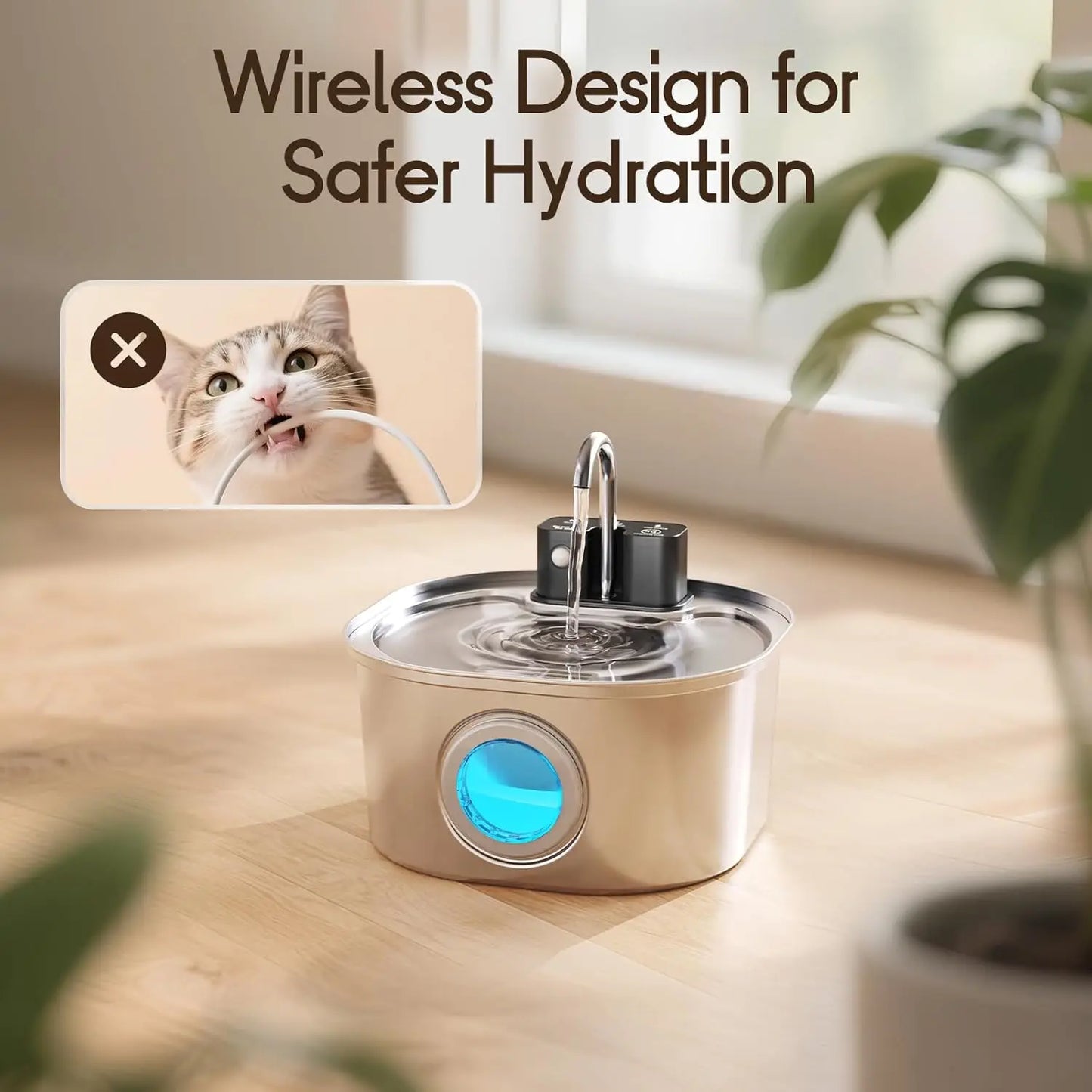 Weomg Stainless Steel Wireless Cat Water Fountain Dispenser