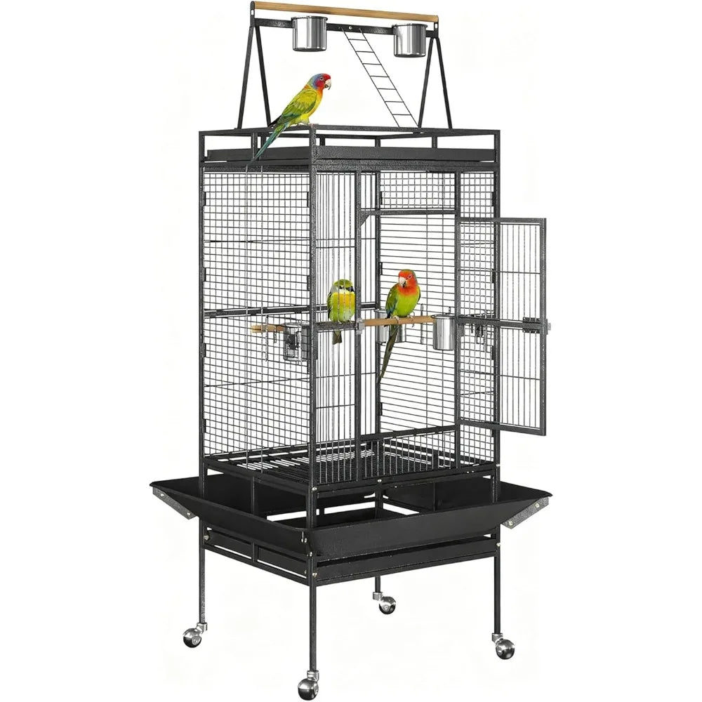 Wrought Iron Playtop Bird Cage With Rolling Stand For Parrots