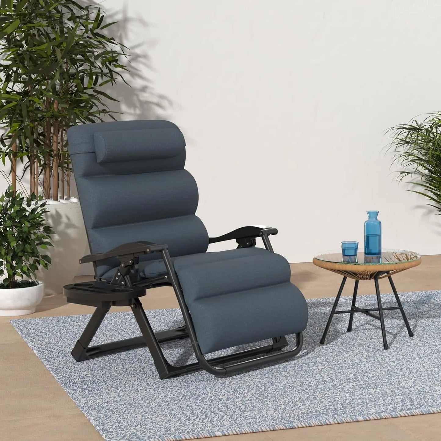 Zero Gravity Patio Chair With Removable Plush Cushion And Cup Holder