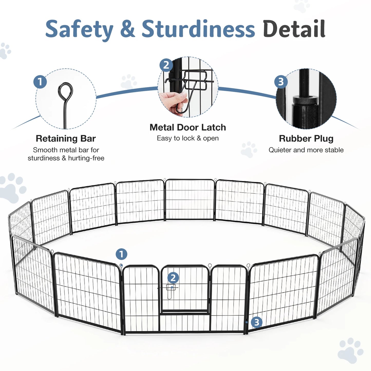 JHK Foldable 16 Panel Dog Playpen Metal Fence For Indoor And Outdoor Use
