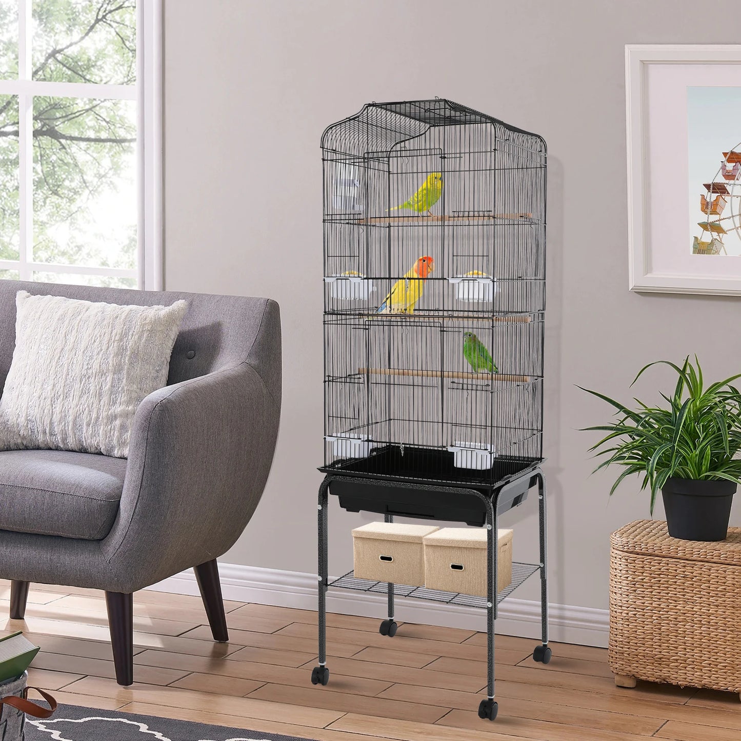 Iron Flight Cage With Stand And Wheels Lockable Door For Parrots