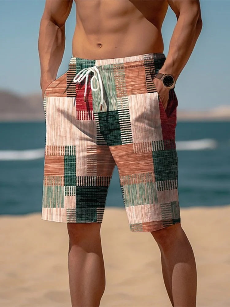 Summer Vacation Palm Tree Print Drawstring Board Shorts Breathable Streetwear