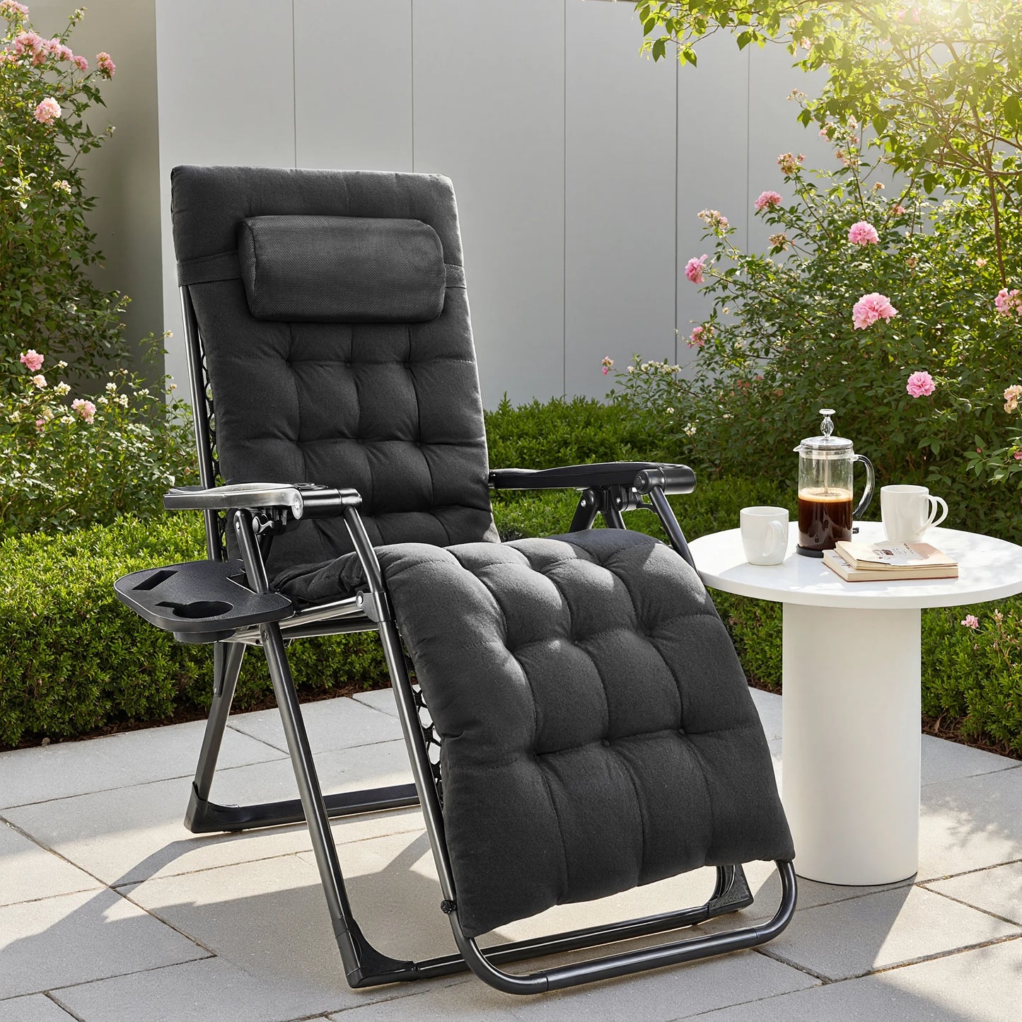 JHK Portable Zero Gravity Recliner Chairs Set of 2 With Cup Holder Trays