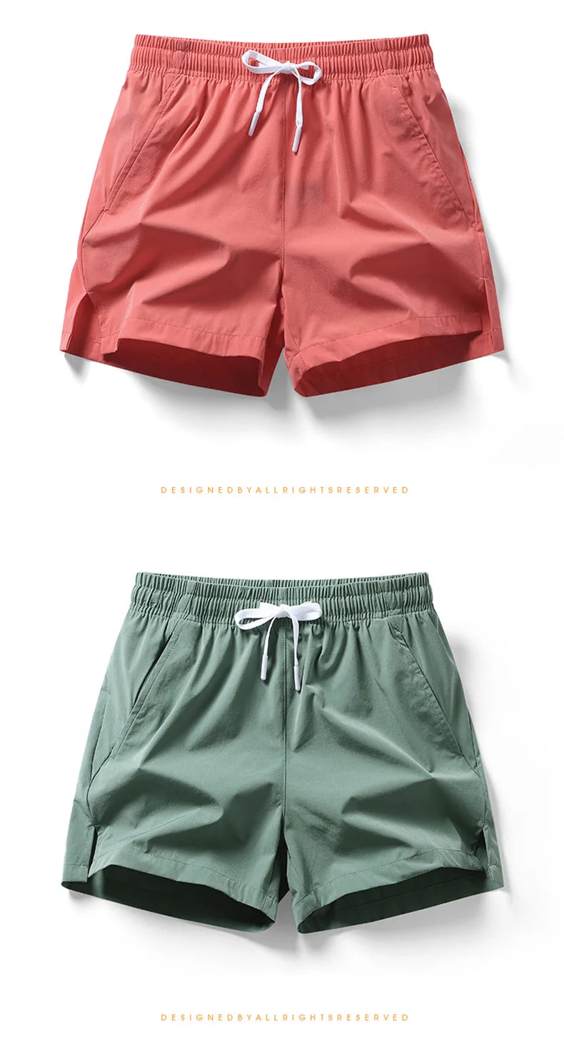 Men's Beach Shorts Elastic Waist Pockets Polyester Casual