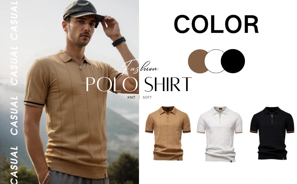 AIOPESON Mens Zipper Polo Shirt Slim Fit Sport Office Wear
