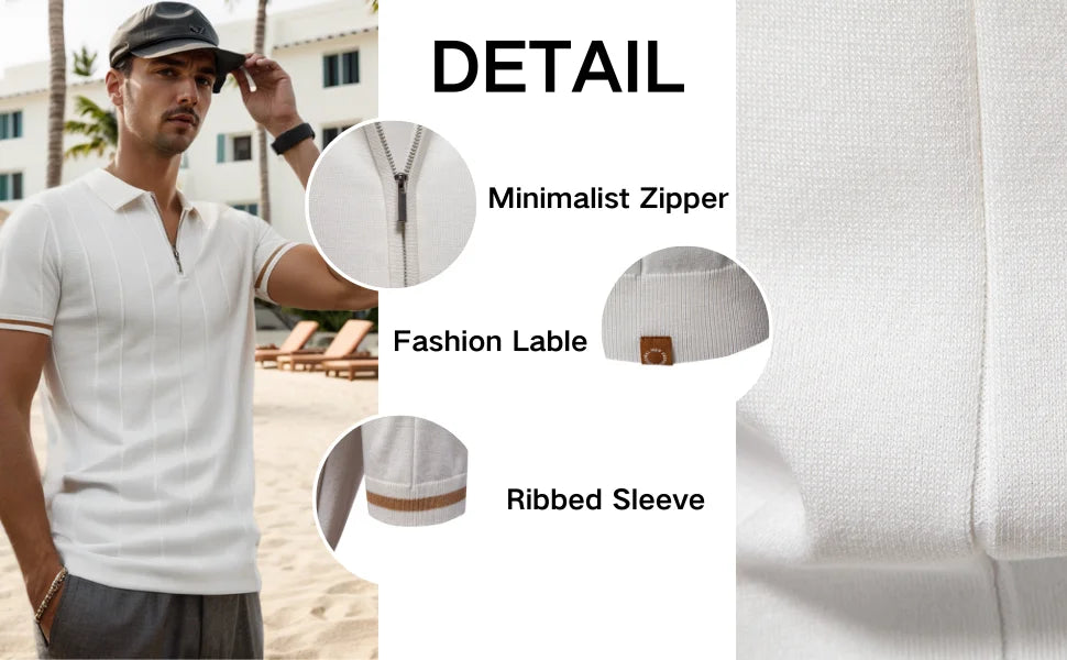 AIOPESON Mens Zipper Polo Shirt Slim Fit Sport Office Wear