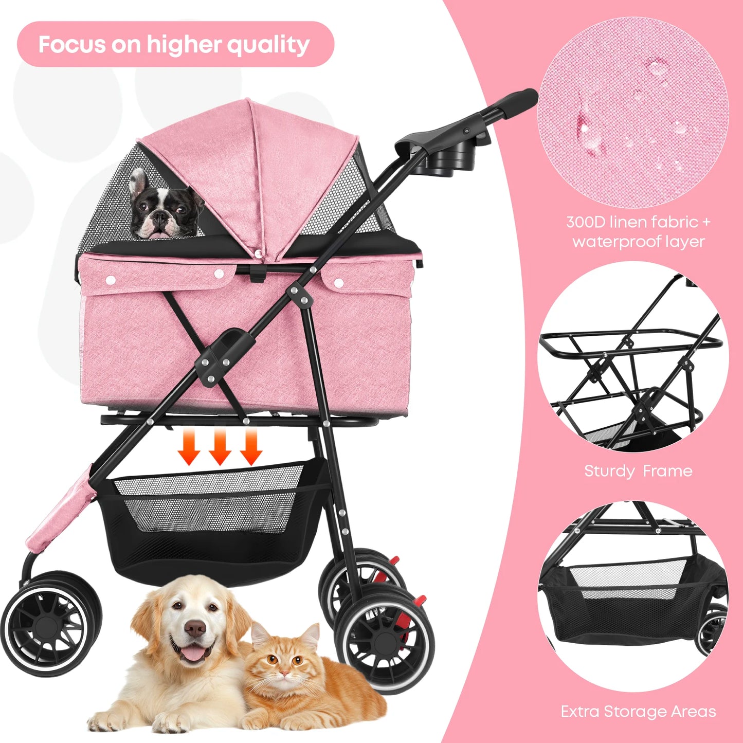 CHIHUAHUA Pet Stroller For Small Dogs And Cats Foldable Carrier