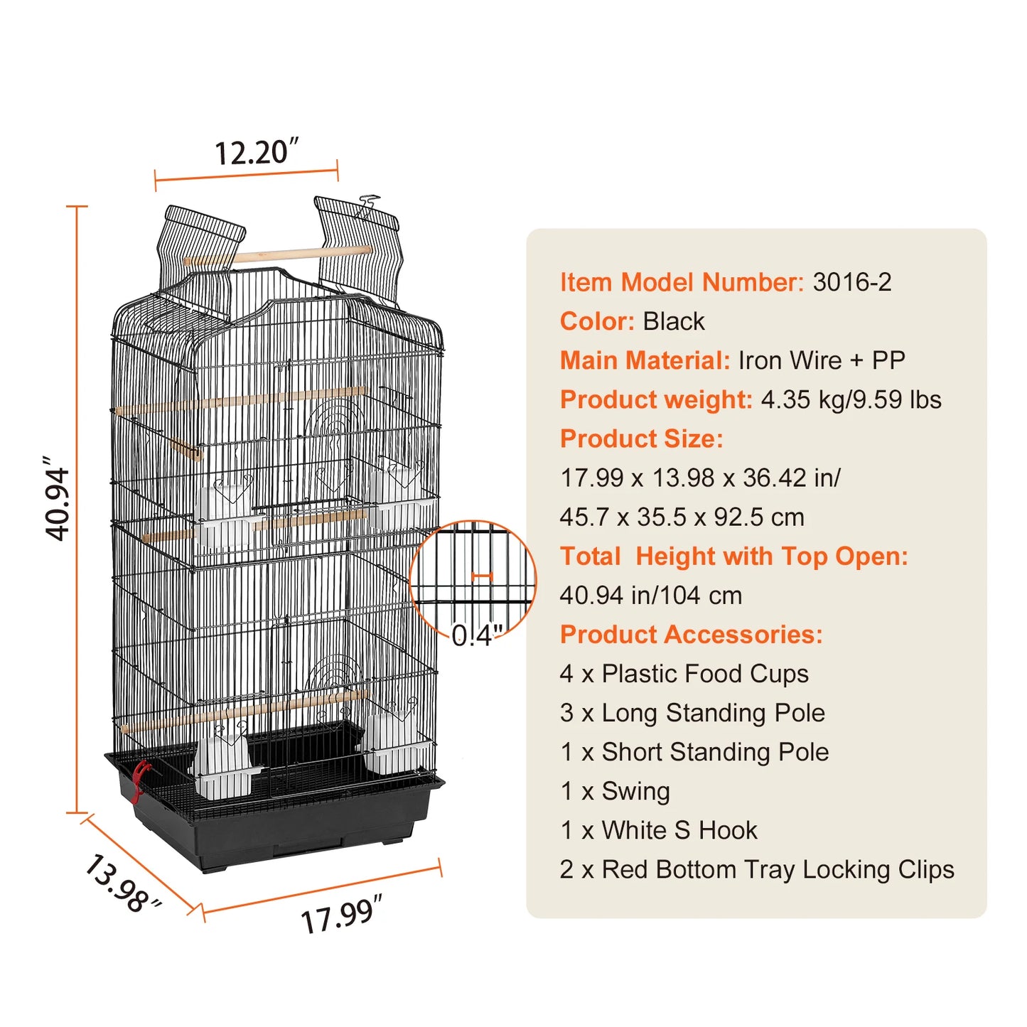 SucceBuy Open Top Parrot Bird Cage With Swing And Perch
