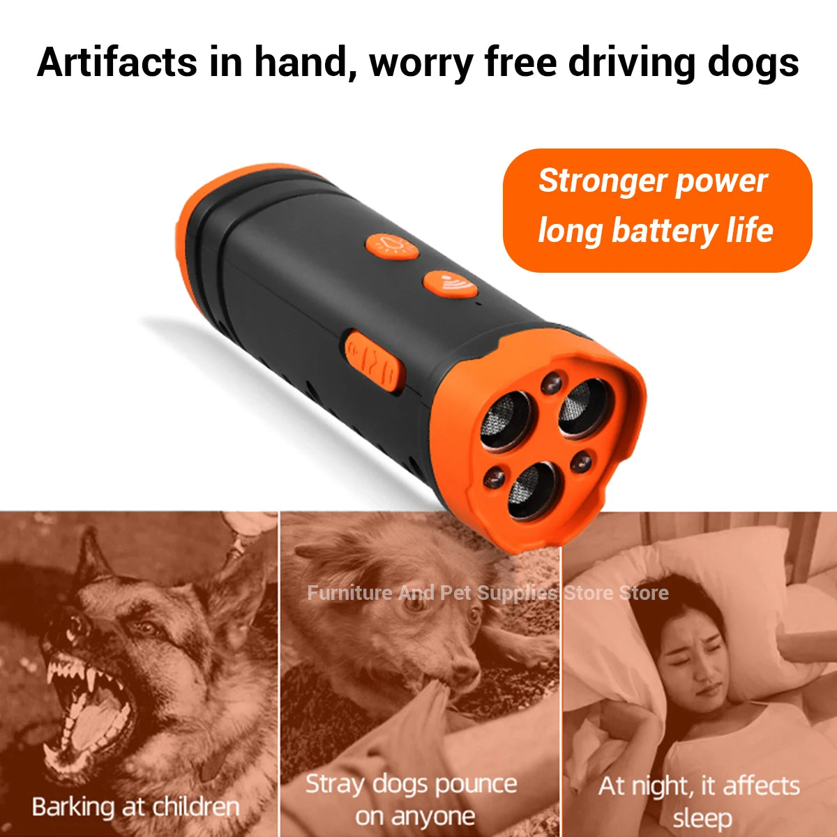 Pet Dog Repeller Ultrasonic Dog Training Device Rechargeable Anti Dog Bark Stop Barking Deterrent Device With LED Flashlight