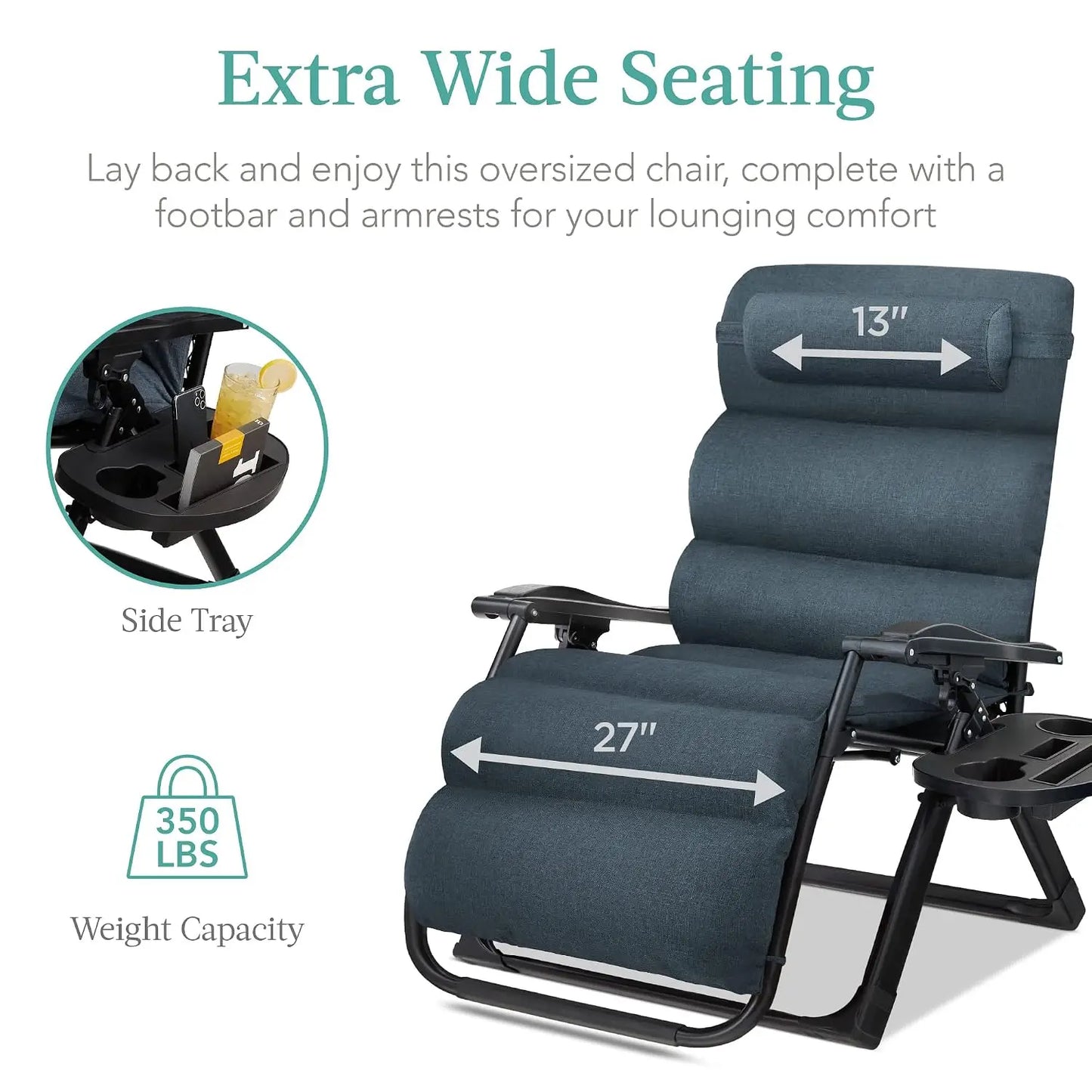Zero Gravity Patio Chair With Removable Plush Cushion And Cup Holder