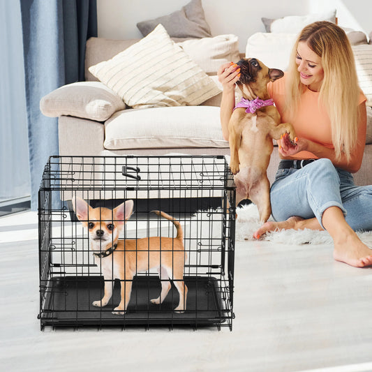 JHK Folding Metal Wire Dog Cage With Leak Proof Pan for Indoor Outdoor