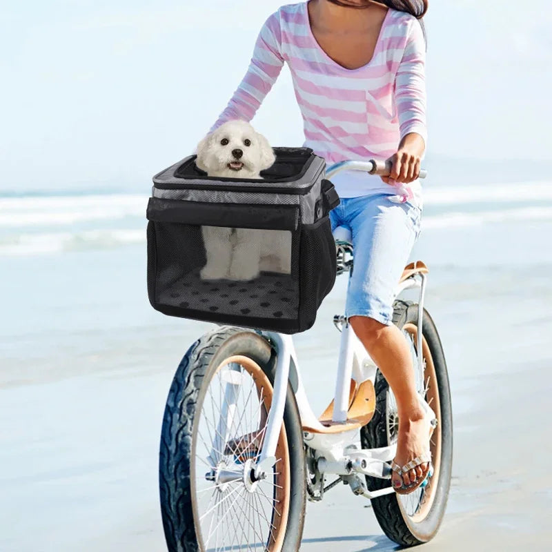 Fuled Dog Cat Bike Basket Carrier Expandable Soft Sided Backpack