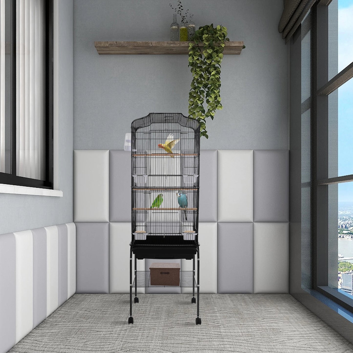 Iron Flight Cage With Stand And Wheels Lockable Door For Parrots