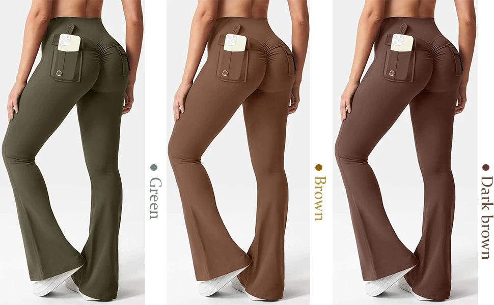 Women's Yoga Flare Trousers High Waist Pockets Wide Leg