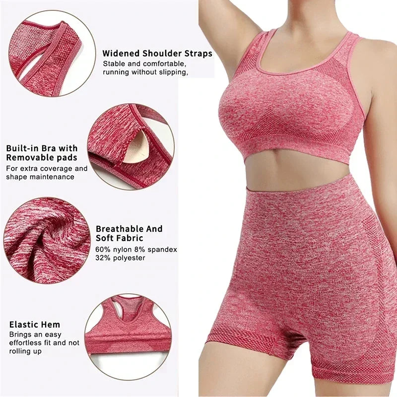 Women Yoga Set Seamless Sports Bra Gym Shorts Leggings Fitness