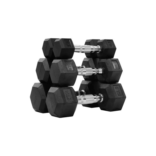 Rubber Encased Hex Dumbbell Set With Contoured Handles