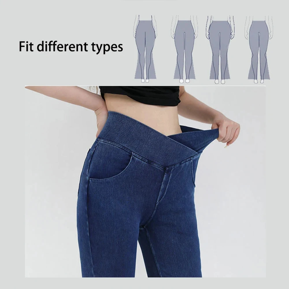 NONECN Women Casual Jeans Bell Bottom High Waist Yoga Pants