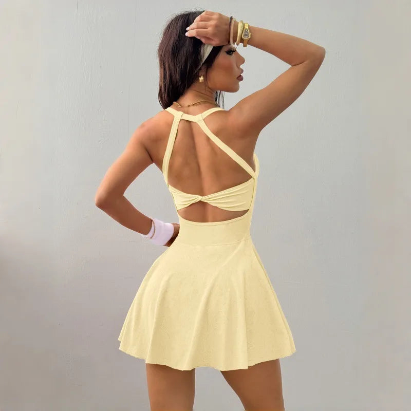 GUTASHYE Women Yoga Tennis Dress With Pockets Quick Dry Breathable