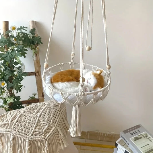 NONECN Handwoven Cotton Rope Cat Hammock