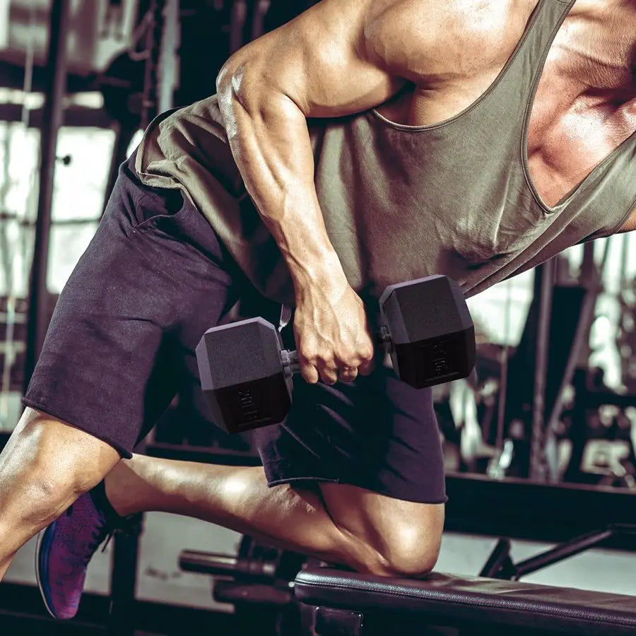Rubber Encased Hex Dumbbell Set With Contoured Handles