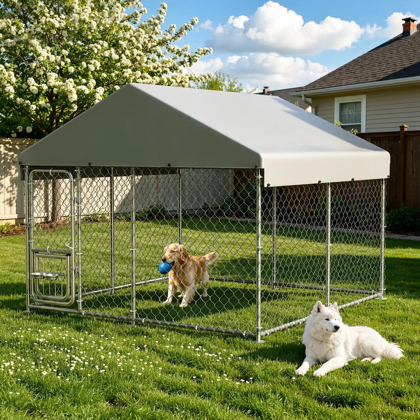 DishyKooker Heavy Duty Outdoor Dog Kennel With Roof Lockable Door