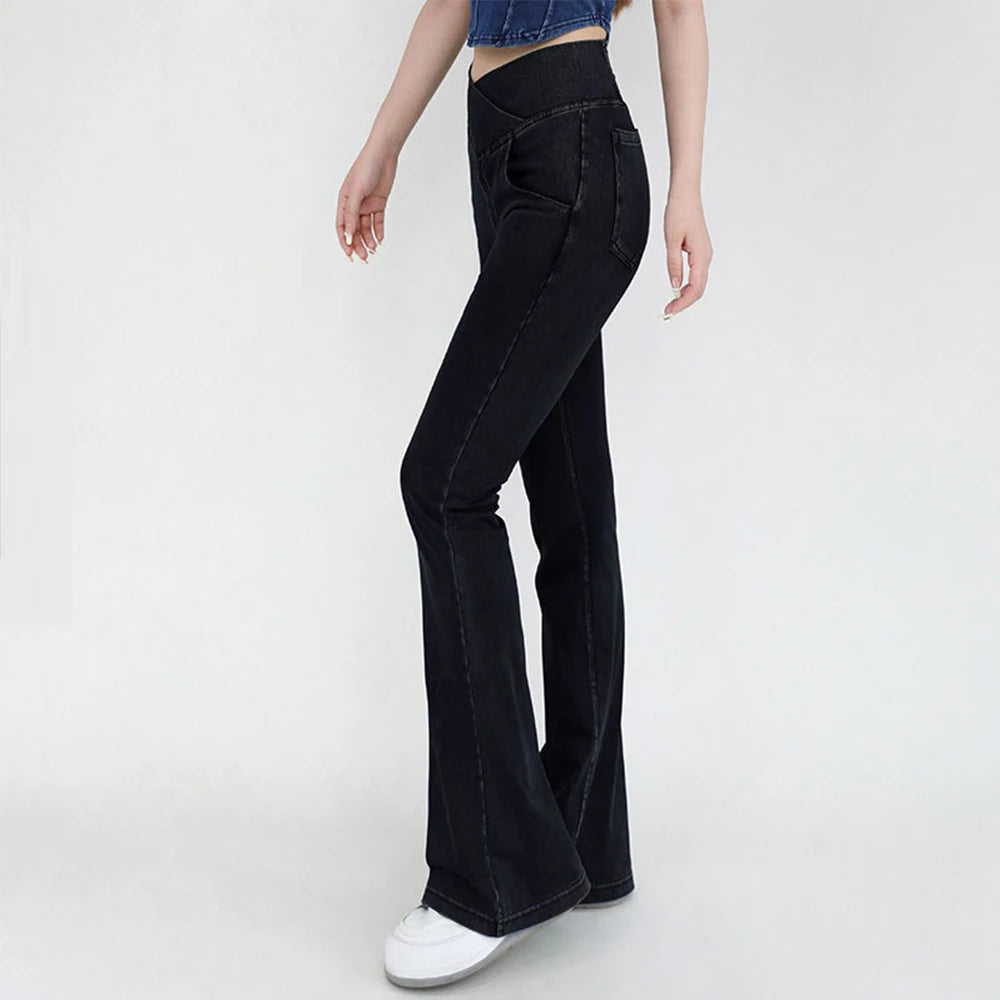 Casual Womens Jeans Bell Bottom High Waist Denim Activewear
