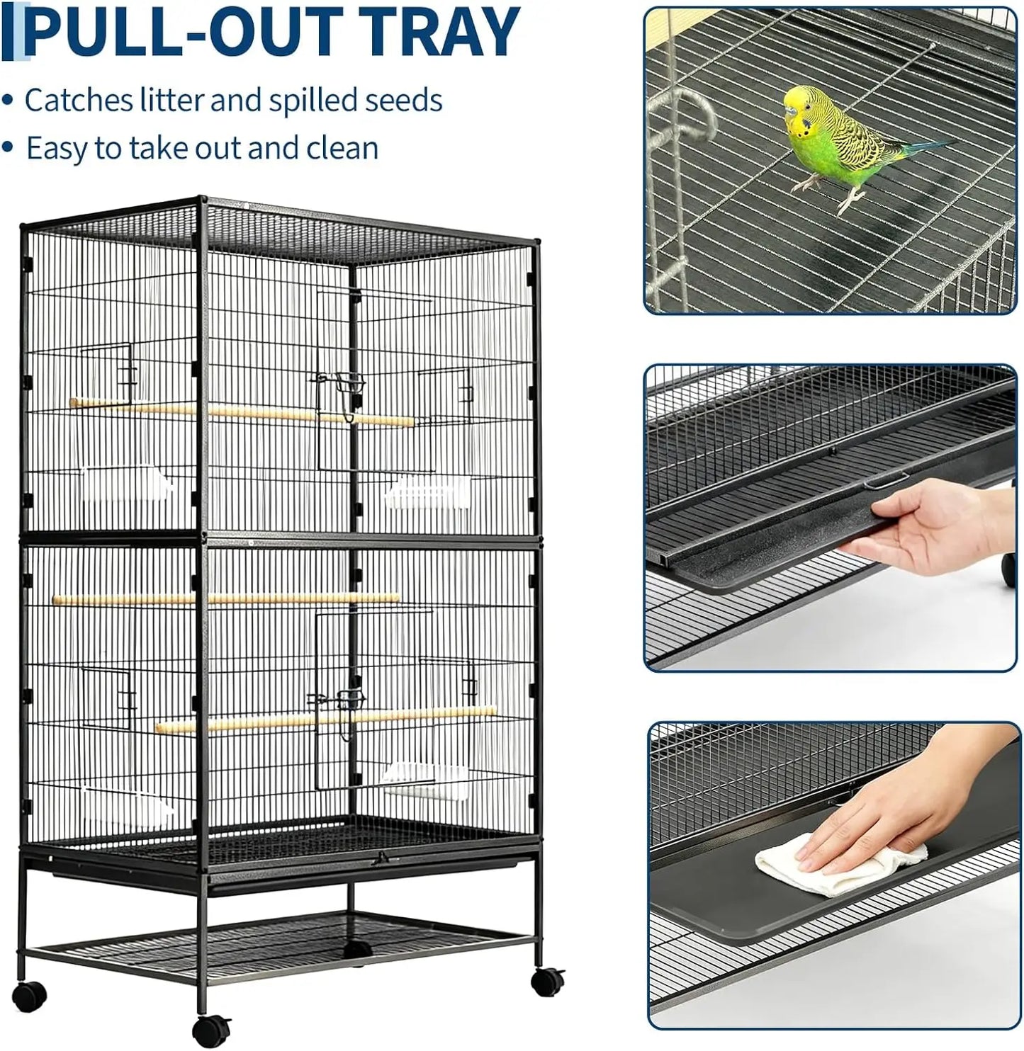 HiMISSCN Bird Cage With Rolling Storage Stands Parakeet Cage