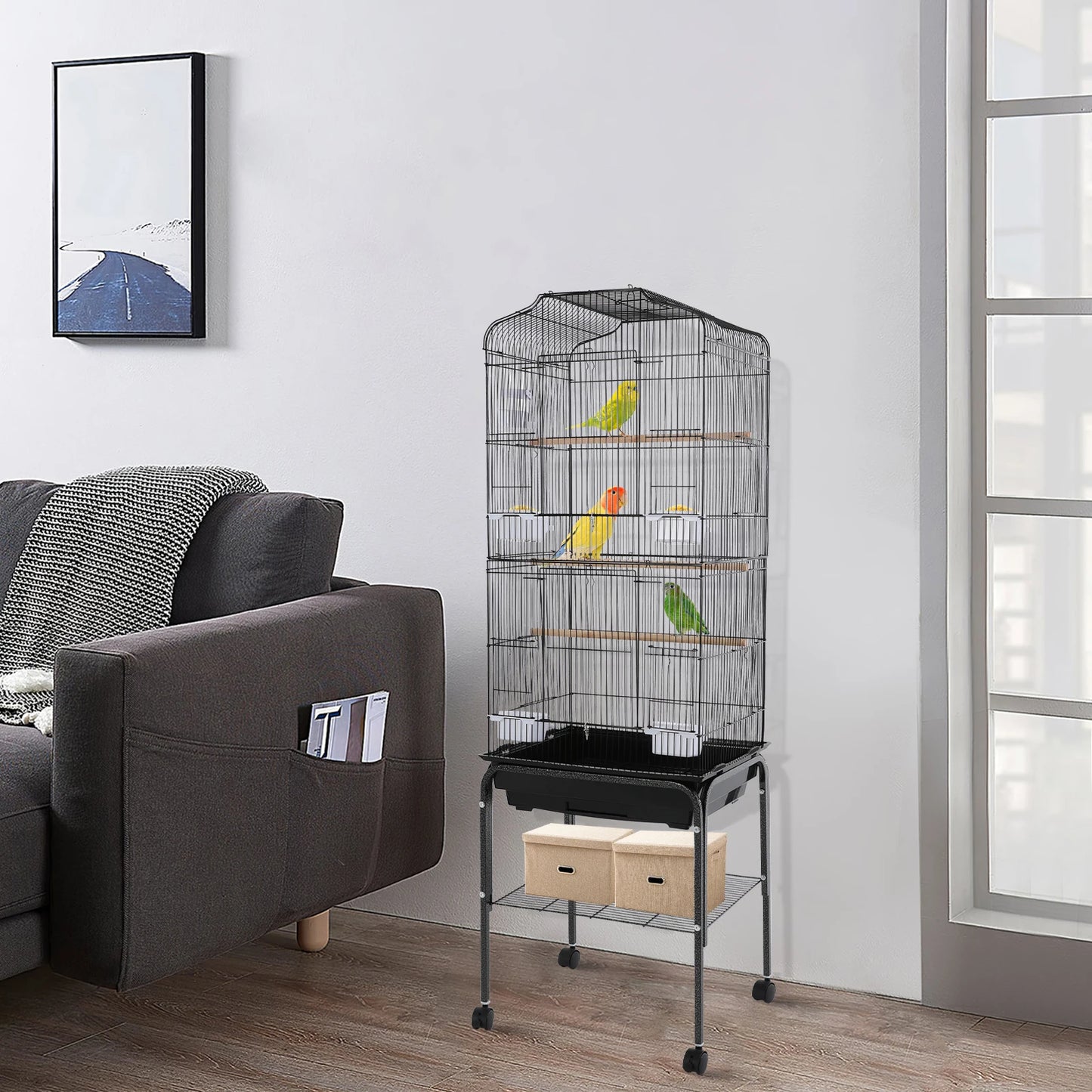Iron Flight Cage With Stand And Wheels Lockable Door For Parrots