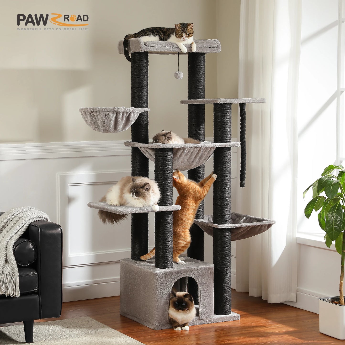 PAWZ Road Multi Level Cat Tree With Hammock And Sisal