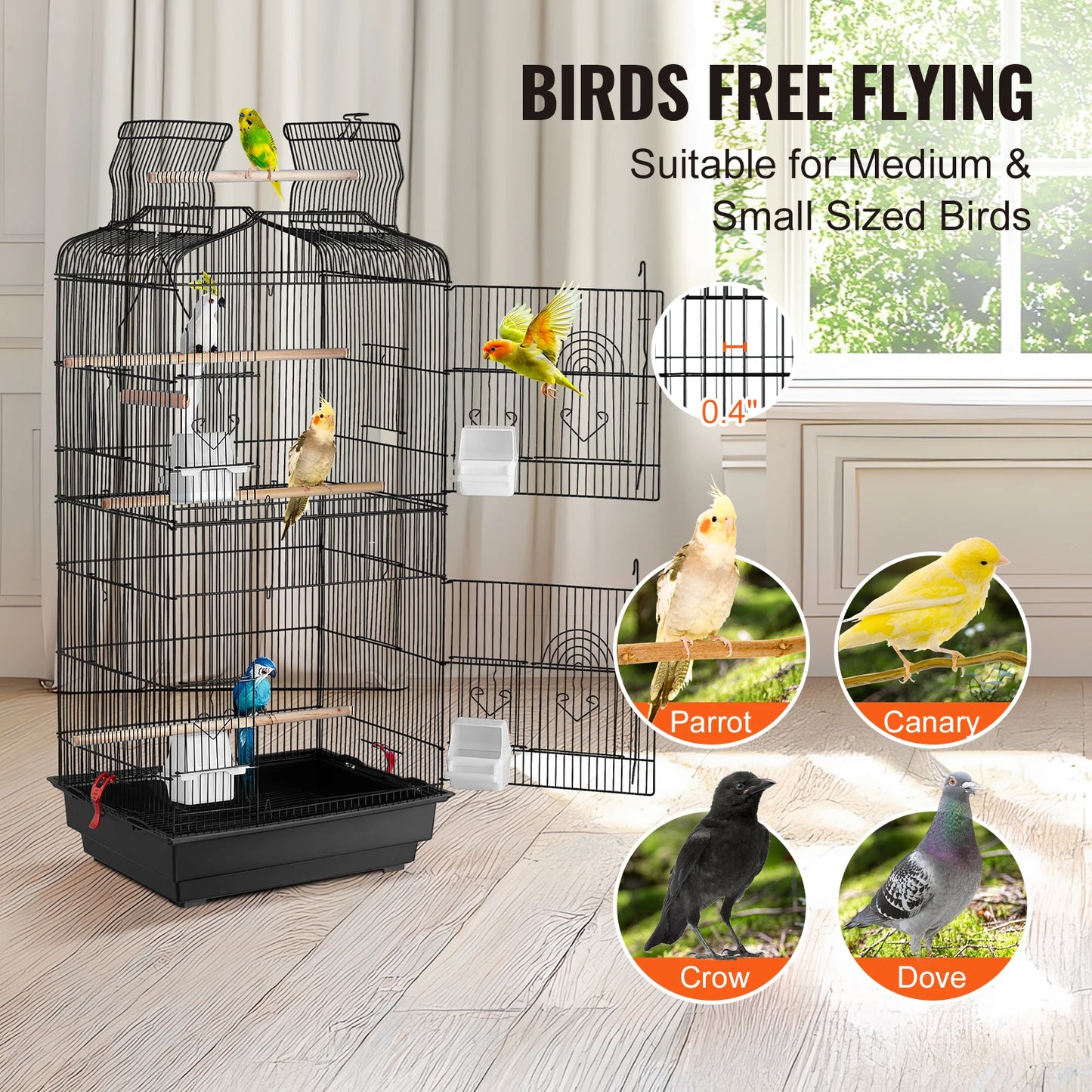 SucceBuy Open Top Parrot Bird Cage With Swing And Perch