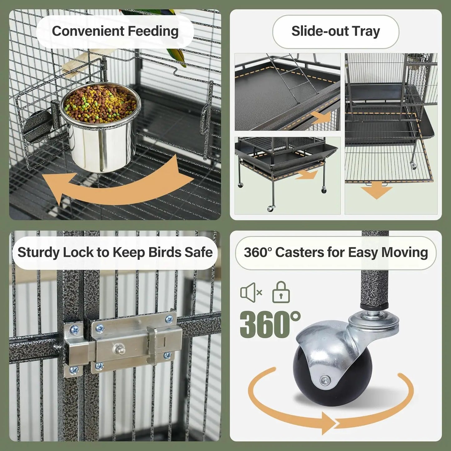 NONEM Playtop Parrot Cage With Rolling Stand Wrought Iron Bird Cage
