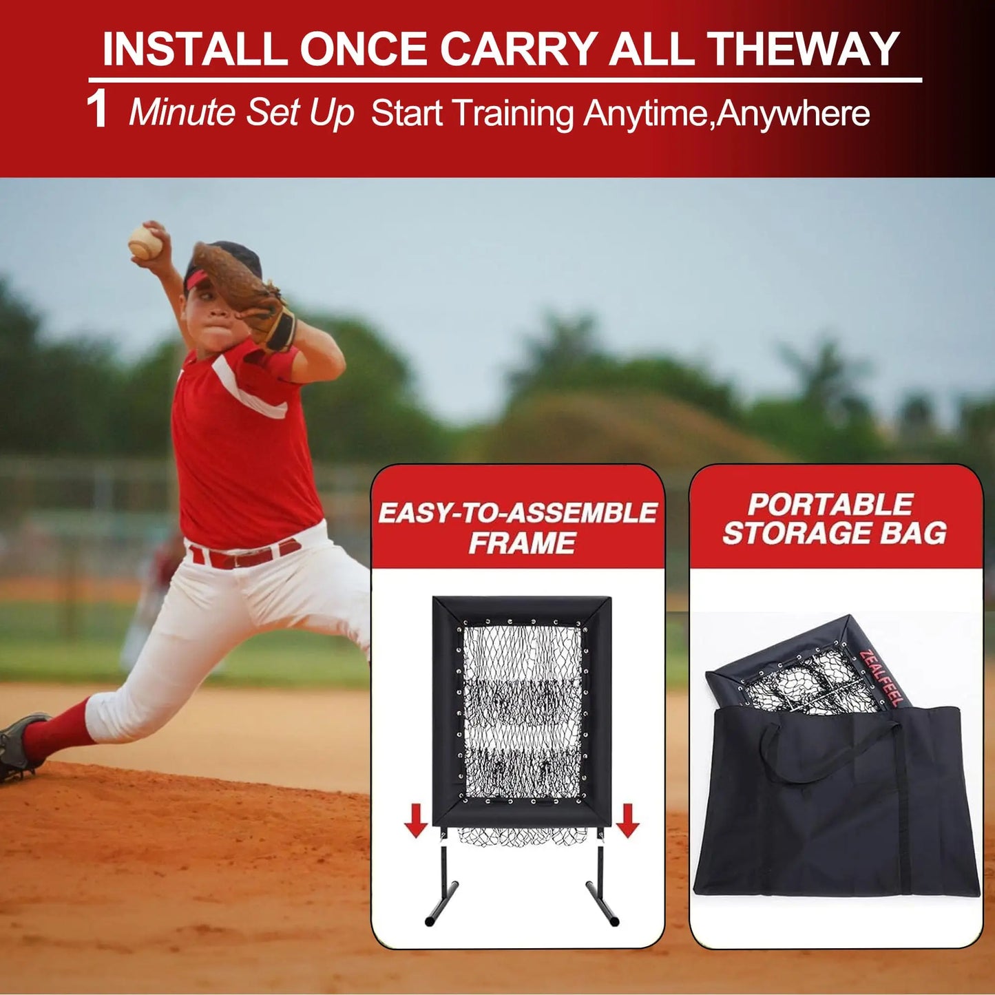 HiMISS Adjustable Pitching Net With Strike Zone And Carry Bag