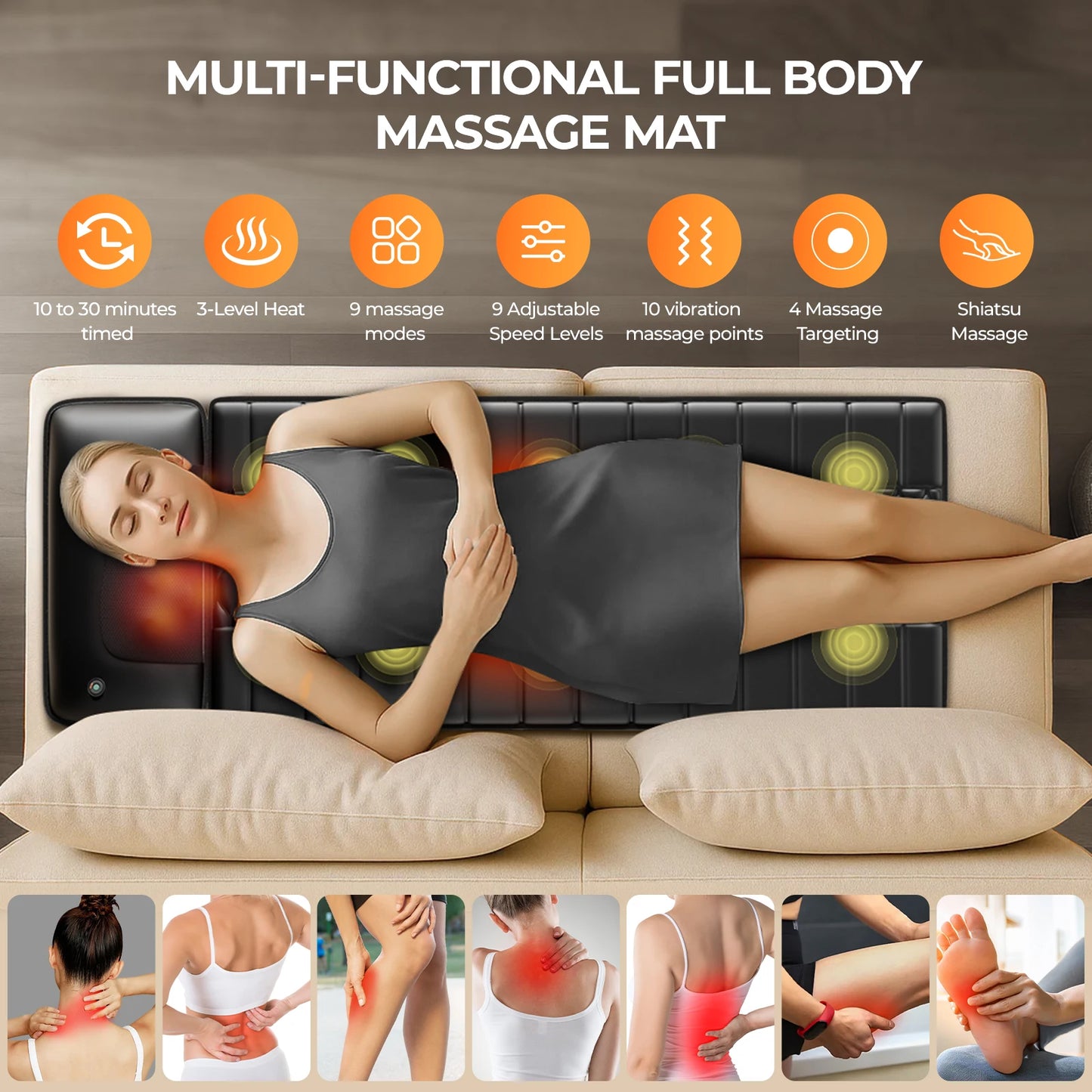 HOMEMASSA Shiatsu Full Body Massage Mat With Heat Ten Motors