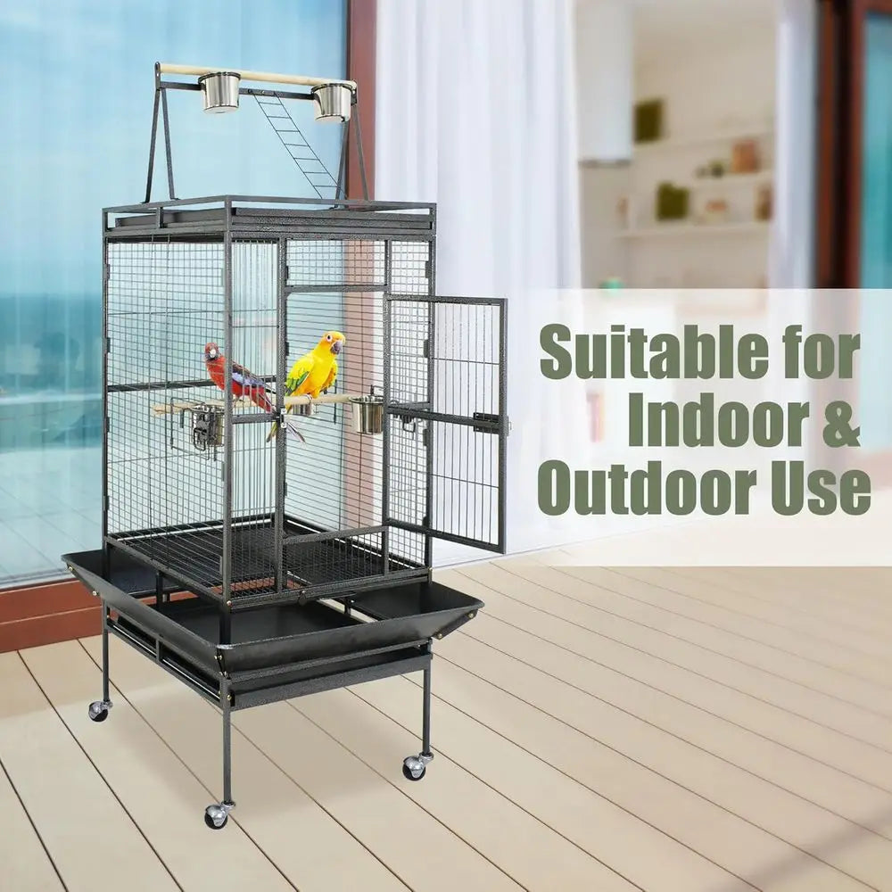 Wrought Iron Parrot Cage With Rolling Stand For Indoor Use