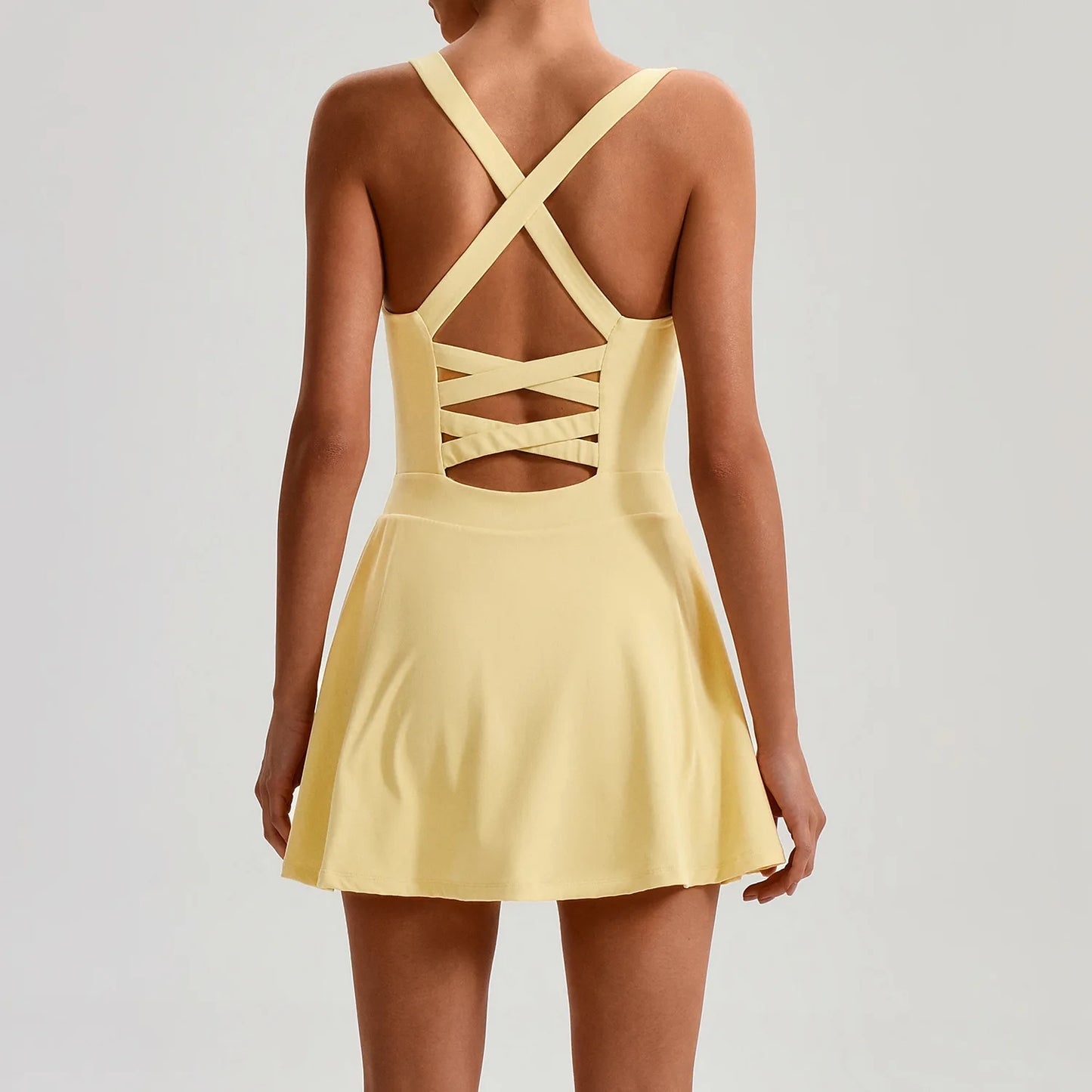 Women's Tennis Skirt Set With Pocket Culottes Crossed Back Gym Bra