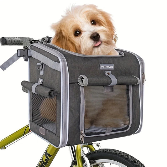 Fuled Dog Cat Bike Basket Carrier Expandable Soft Sided Backpack