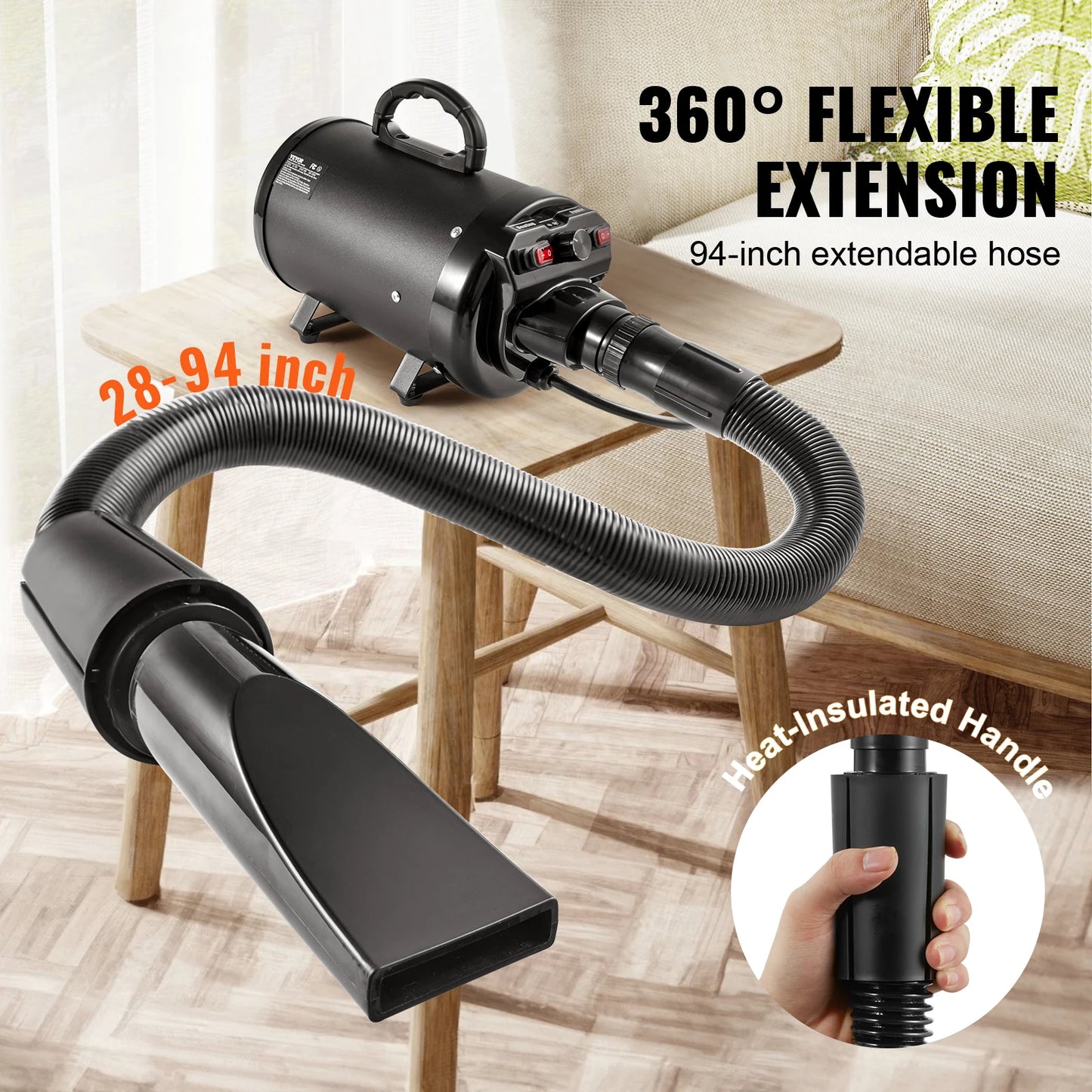 SucceBuy 2000W Dog Hair Dryer With Adjustable Speed Nozzles