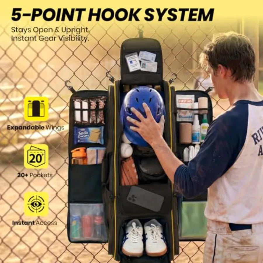 Rolling Baseball Catchers Gear Bag With Wheels And Locker Organizer