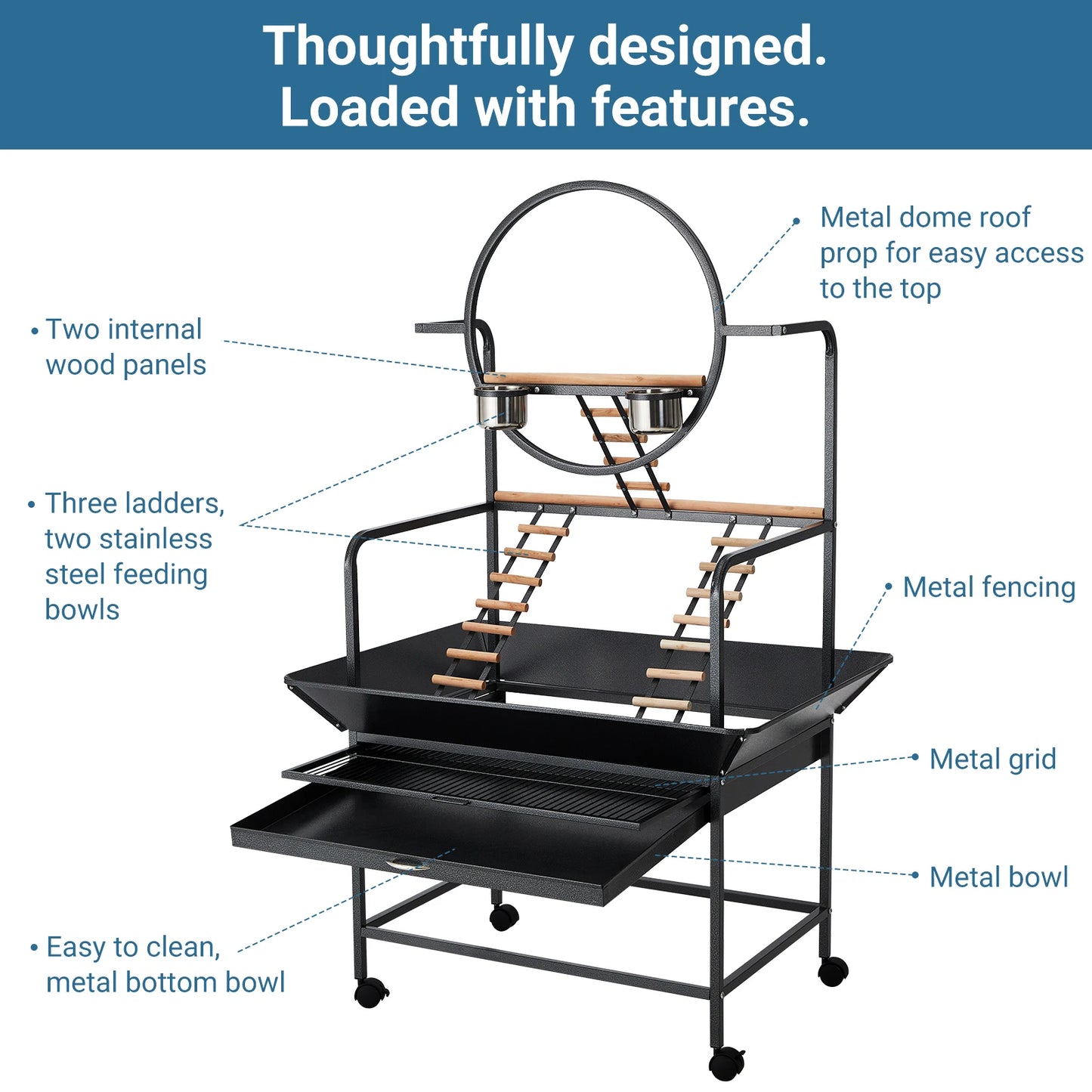 HiMISSCN Bird Cage With Rolling Stand For Parrots And Cockatiels