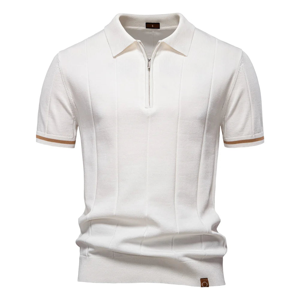 AIOPESON Mens Zipper Polo Shirt Slim Fit Sport Office Wear