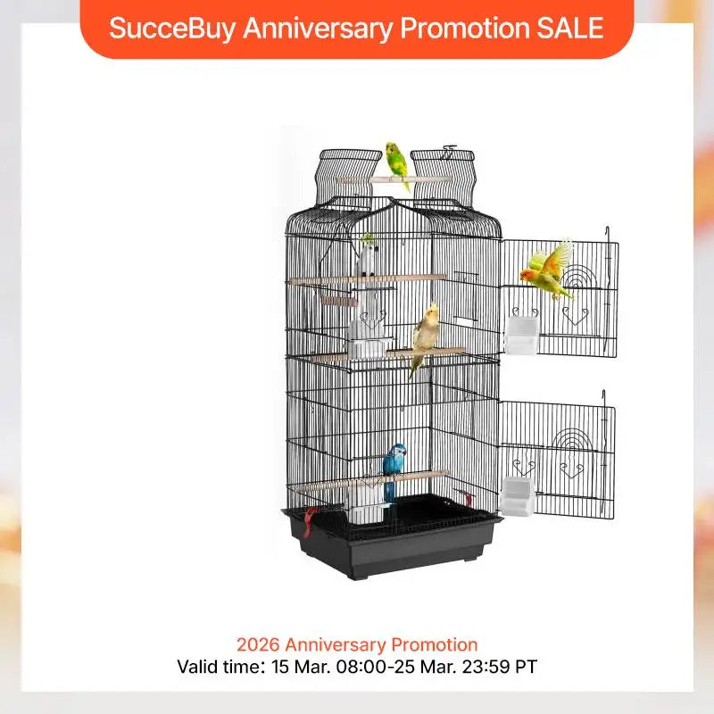 SucceBuy Open Top Parrot Bird Cage With Swing And Perch