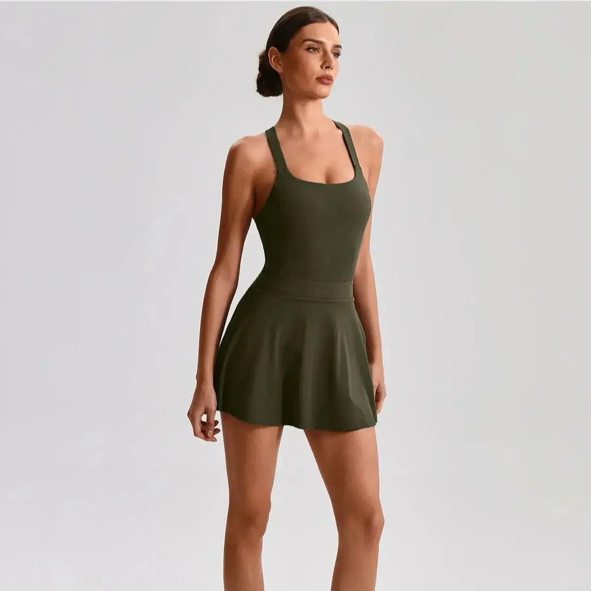 Women's Tennis Skirt Set With Pocket Culottes Crossed Back Gym Bra