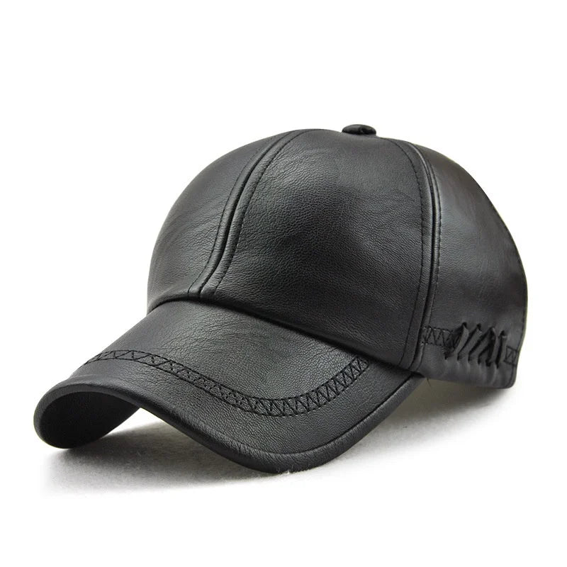 Unisex PU Leather Baseball Cap Outdoor Adjustable Sun Hat