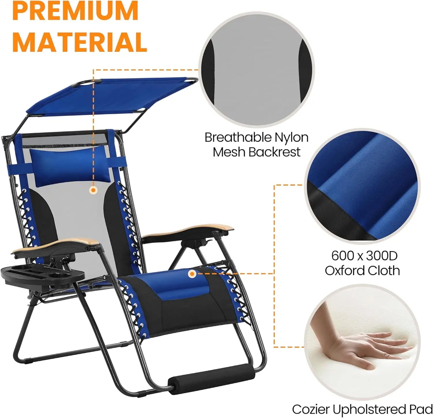 Zero Gravity Chair With Canopy Headrest And Cup Holder Recliner