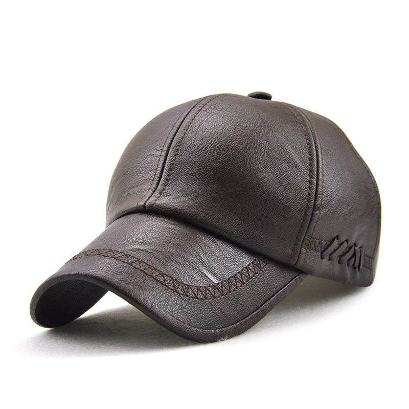 Unisex PU Leather Baseball Cap Outdoor Adjustable Sun Hat